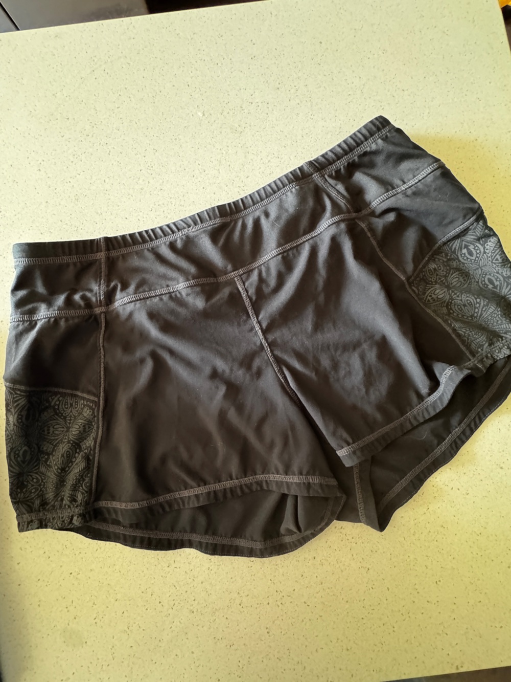 Athleta Black Performance Running Shorts with Side Pattern
